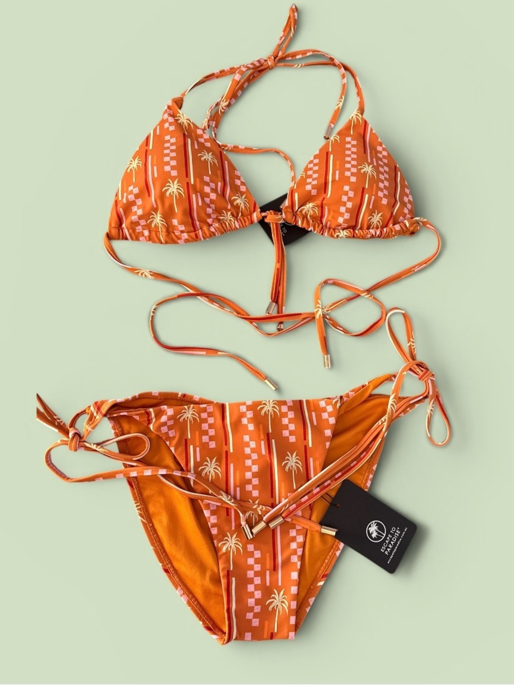ESCAPE to PARADiSE-Palm Tree/Checkered print SKiMPY-Side Tie Bikini-Swimsuit SET